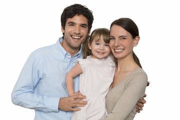 Happy  young Family standing on white background, isolated