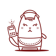 Character waiter in uniform, apron  and hat line art