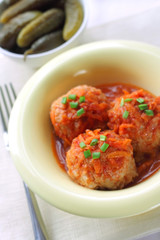 Meatballs with rice and tomato sauce