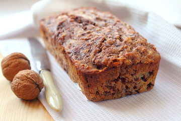 Banana cake with walnuts and dark chocolate
