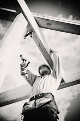 real carpenter with tools