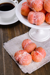 Delicious cookies peaches on table close-up