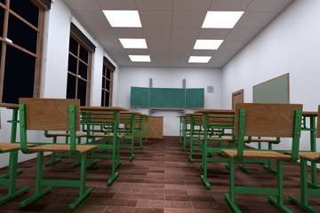 realistic 3d render of classroom