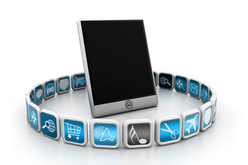 Tablet with app symbols