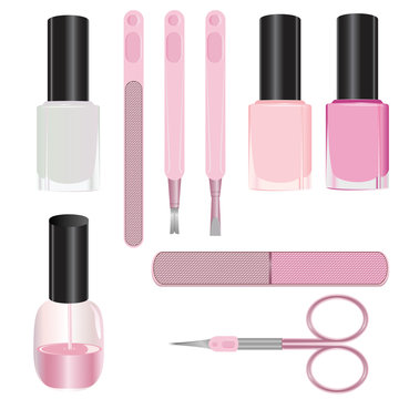 Fototapeta Set of manicure accessories isolated on a white background.