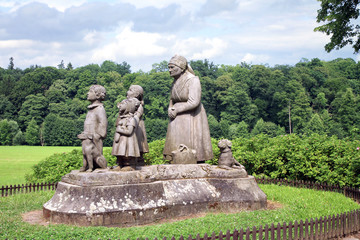Monument Grandma with children. Ratiborice Czech Republic