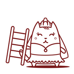 Character bride in a wedding dress with veil line art