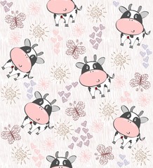 babies hand draw seamless pattern with cows