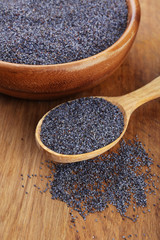 Poppy seeds on table close-up