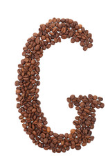 Alphabet from coffee beans isolated on white