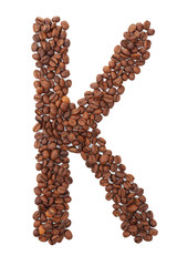 Alphabet from coffee beans isolated on white