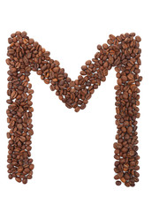 Alphabet from coffee beans isolated on white