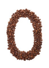 Alphabet from coffee beans isolated on white