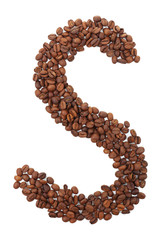 Alphabet from coffee beans isolated on white