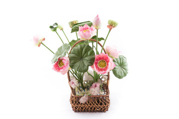 isolated image of the fake flower with pink lotus on white backg