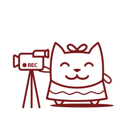 Character little girl in a dress with a bow on head line art