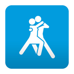 Etiqueta tipo app azul simbolo pareja bailando
