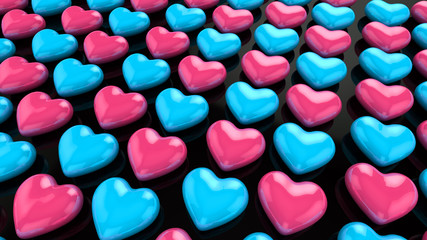 Pink Blue heart on black plane