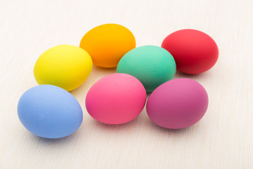 Colourful easter egg on linen background