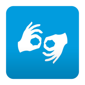 Etiqueta tipo app azul simbolo lenguaje de signos