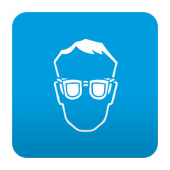 Etiqueta tipo app azul simbolo proteccion para ojos