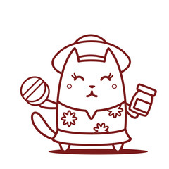 Character tourist wearing sunglasses, hat and a shirt with flowe