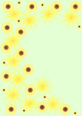 Karte mit Sonnenblumen und Chrysanthemen