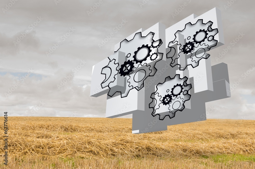 Poster Composite image of cogs and wheels on abstract screen