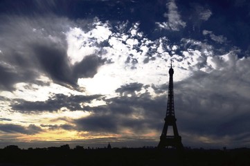Fototapeta na wymiar Silhouette of Eiffel tower, Paris, France.
