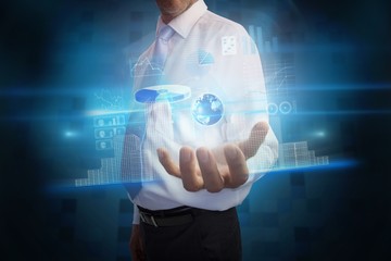 Businessman presenting interface with globe