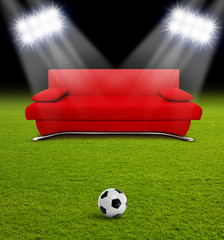 Rote Couch im Fußballstadion © by-studio