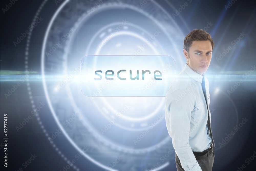 Poster secure against black background with glowing circle