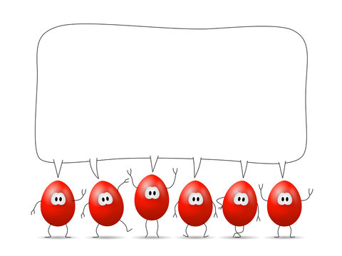 Lustige rote Comic-Eier mit leerer Sprechblase / Textfreiraum