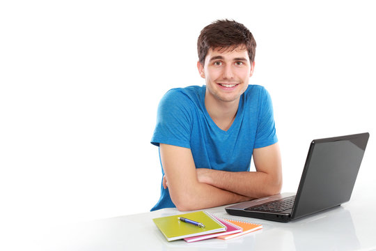 college student using his laptop