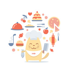Character chef in a chef's hat colorful flat composition of prof