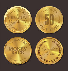 Fototapeta premium Gold metal badges, premium quality collection