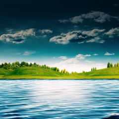 Obraz na płótnie Canvas River side. Abstract summer landscape for your design
