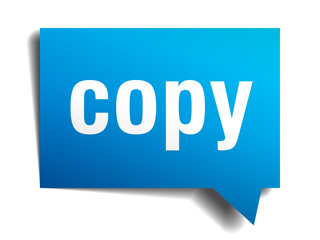 Copy blue 3d realistic paper speech bubble isolated on white