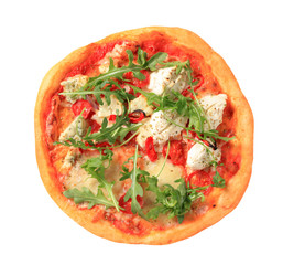 Pizza quattro formaggi with arugula