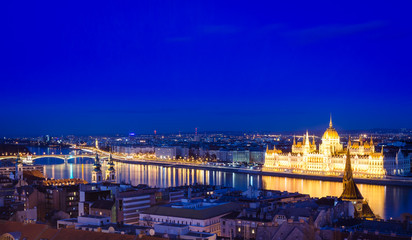 Budapest, night view on Danube and Parliament