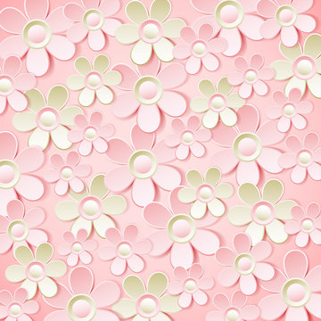 pink  background with many flowers,  vector