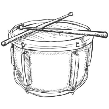 Vector Sketch Drum with Drumsticks