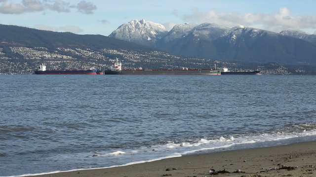 English Bay Freighters and Mountains, Vancouver