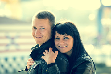 pair of lovers in the park for a walk