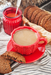 Cup of coffee and homemade cookies