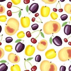 Plums, cherries, apricots, peaches pattern seamless