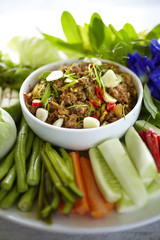 thai red chili dip from pork and vegetable