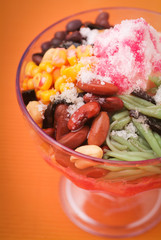 ice kacang, dessert of shaved ice with icecream
