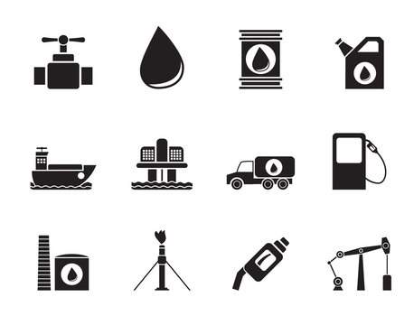 Silhouette oil and petrol industry objects icons