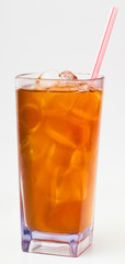iced tea with ice cubes, on background